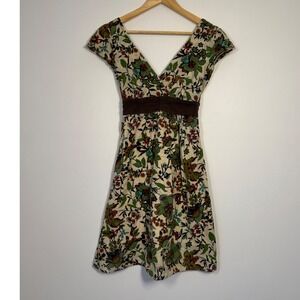 Y2K Boho Cottagecore Sam & Max Floral Empire Waist Dress Women Small - Flawed